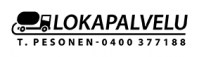 Musta-valkoinen logo, kuvassa loka-auto ja Lokapalvelu T. Pesonen -teksti ja puhelinnumero.