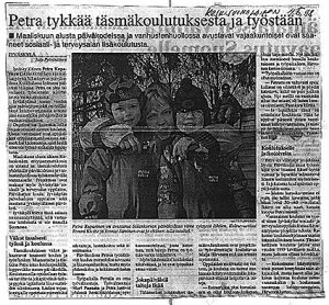 Petra tykkää täsmäkoulutuksesta ja työstään (Keski-Suomalainen 1998)