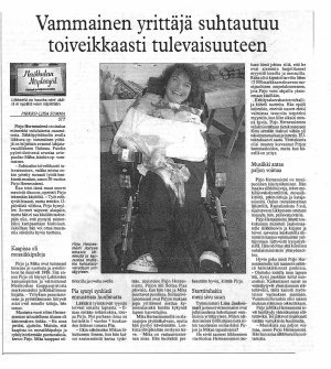 Vammainen yrittäjä suhtautuu toiveikkaasti tulevaisuuteen (Länsi-Savo 1997)